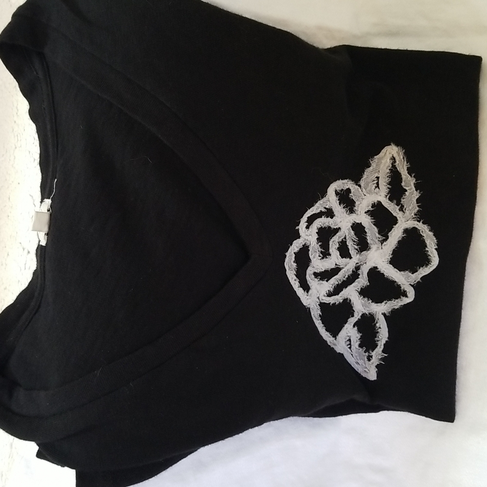 J. Crew Black Cotton V-neck Tee Embellished